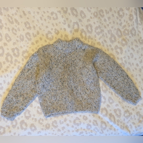 Sweaters - Gray Alpaca Wool Crewneck Shrunken Sweater Grey Green Tan Yarn XS